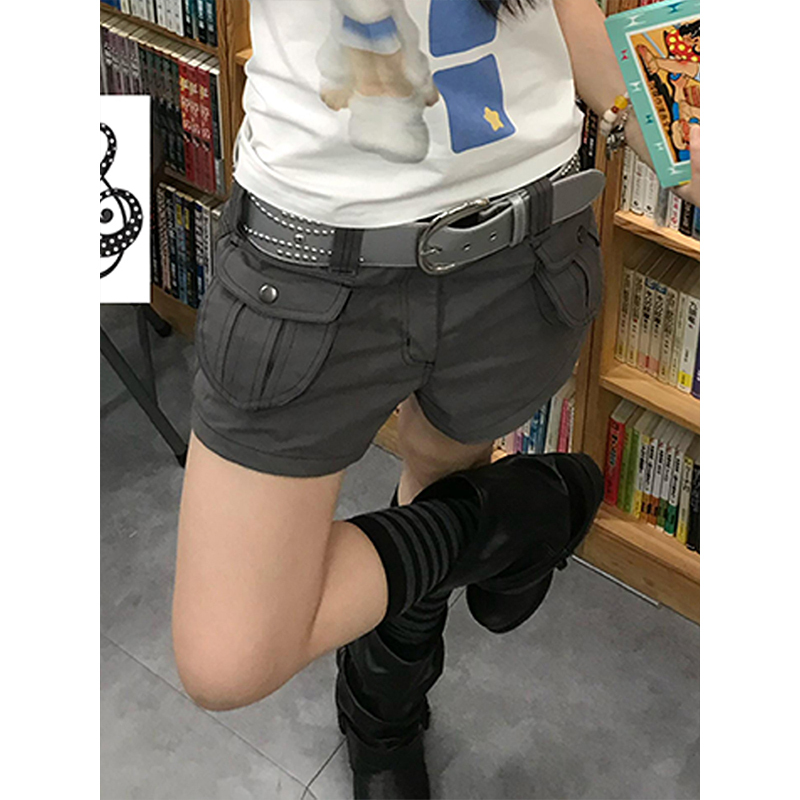 American Retro Design with Visible Stitching Pockets, Women's Summer Y2K Millennial Hot Girl Style Loose Hot Pants