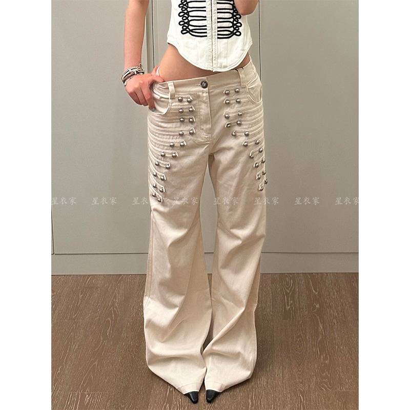 American Retro Metal Buckle Design Jeans for Women, New Summer Style, Street Style, Loose Casual Floor-Length Pants American Retro Metal Buckle Design Jeans for Women, New Summer Style, Street Style, Loose Casual Floor-Length Pants