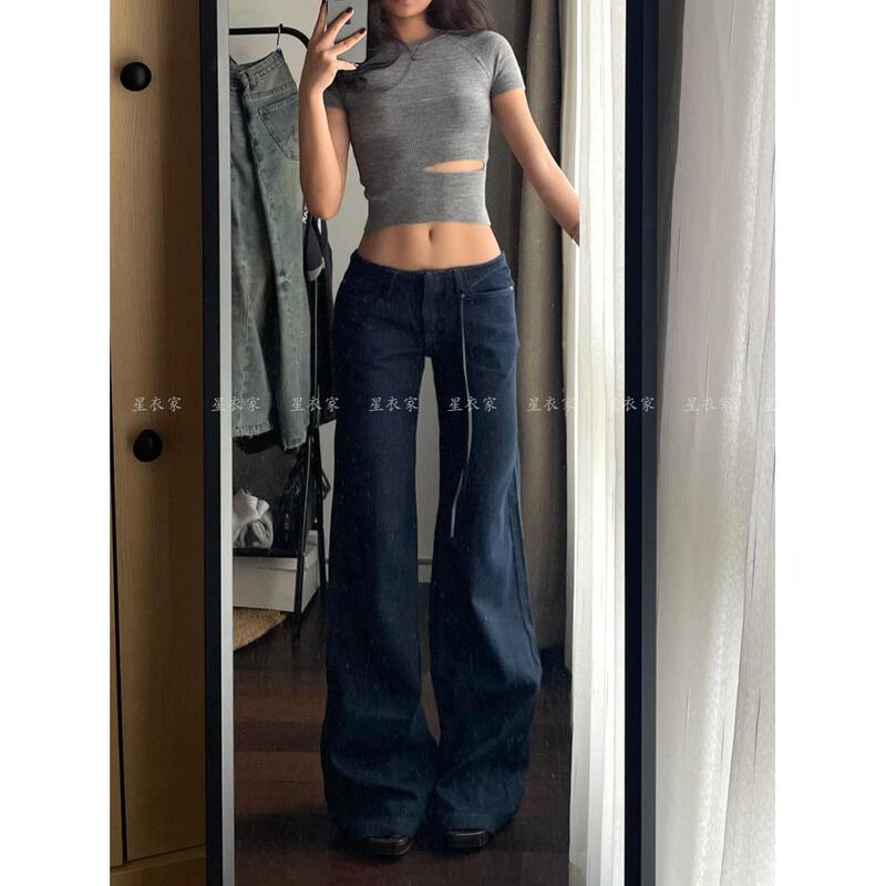 European and American Retro Washed Dark Low-Rise Jeans for Women 2026 Summer Y2K Millennium Style Hot Girl Slimming Floor-Length Pants