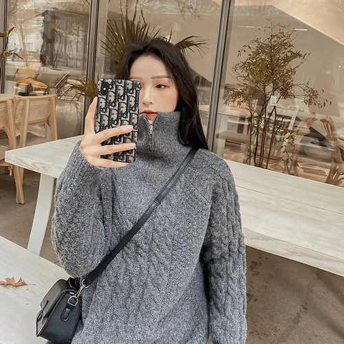 Демисезонный трикотажный свитер с молнией, свободный крой, увеличенная толщина, в западном стиле