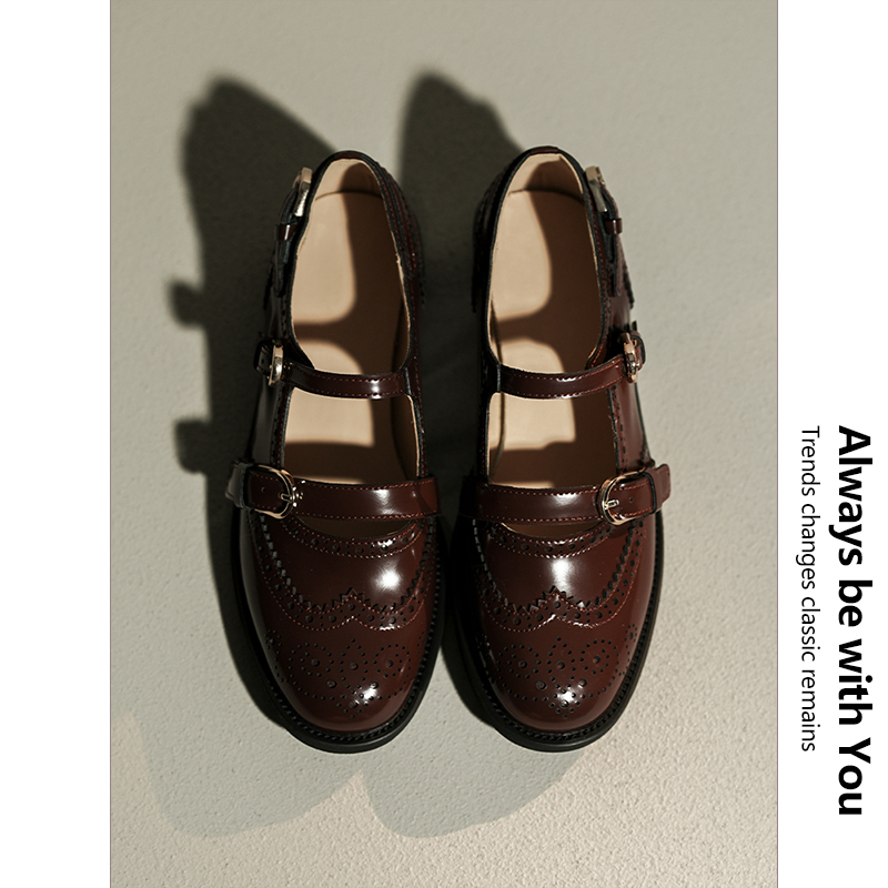 3cm Modern Style Miu Carved Buckle Strap Chunky Heel Oxford Loafers Women's British Style Small Leather Shoes Women
