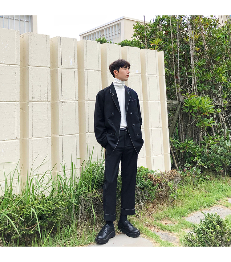 Jin Nanyu tự chế Hàn Quốc mùa thu sản phẩm mới hit màu Mingza line đen giản dị phiên bản lỏng phù hợp với nam áo vest nam trung niên