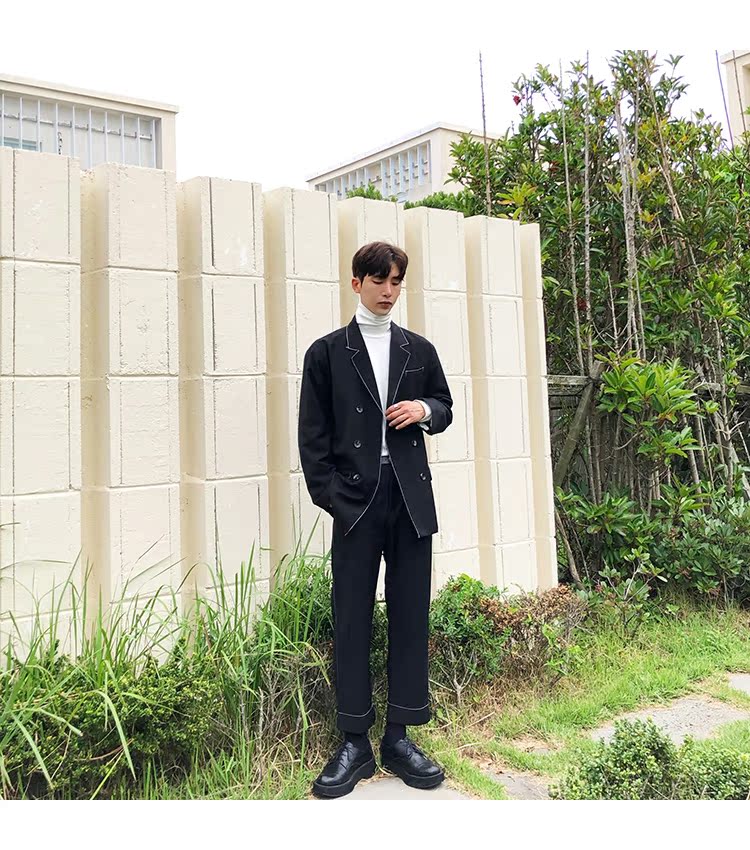 Jin Nanyu tự chế Hàn Quốc mùa thu sản phẩm mới hit màu Mingza line đen giản dị phiên bản lỏng phù hợp với nam áo vest nam trung niên
