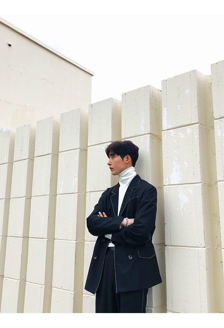 Jin Nanyu tự chế Hàn Quốc mùa thu sản phẩm mới hit màu Mingza line đen giản dị phiên bản lỏng phù hợp với nam áo vest nam trung niên