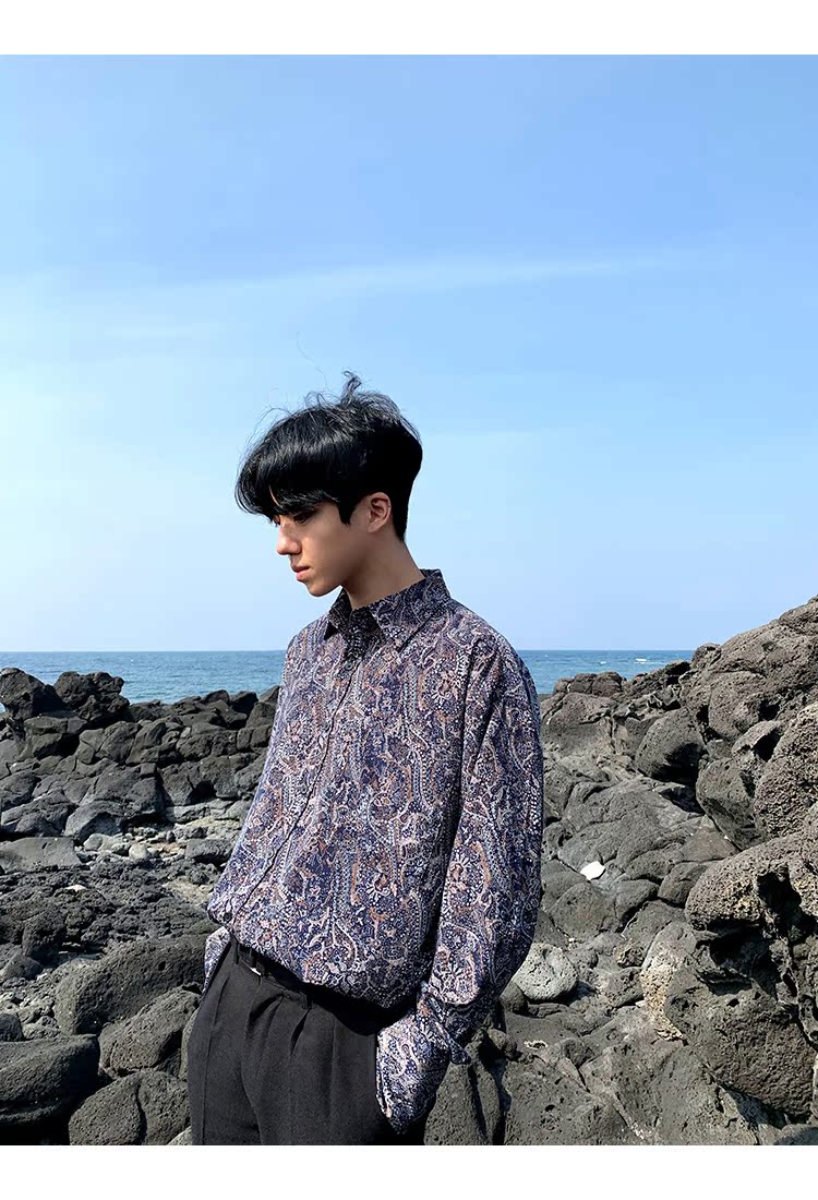 Homemade tinh tế phong cách Hàn Quốc áo sơ mi nam xu hướng áo sơ mi nam phong cách retro áo sơ mi nam - Áo áo sơ mi sọc nam