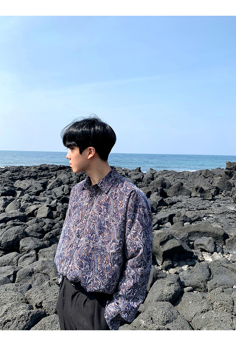 Homemade tinh tế phong cách Hàn Quốc áo sơ mi nam xu hướng áo sơ mi nam phong cách retro áo sơ mi nam - Áo áo sơ mi sọc nam