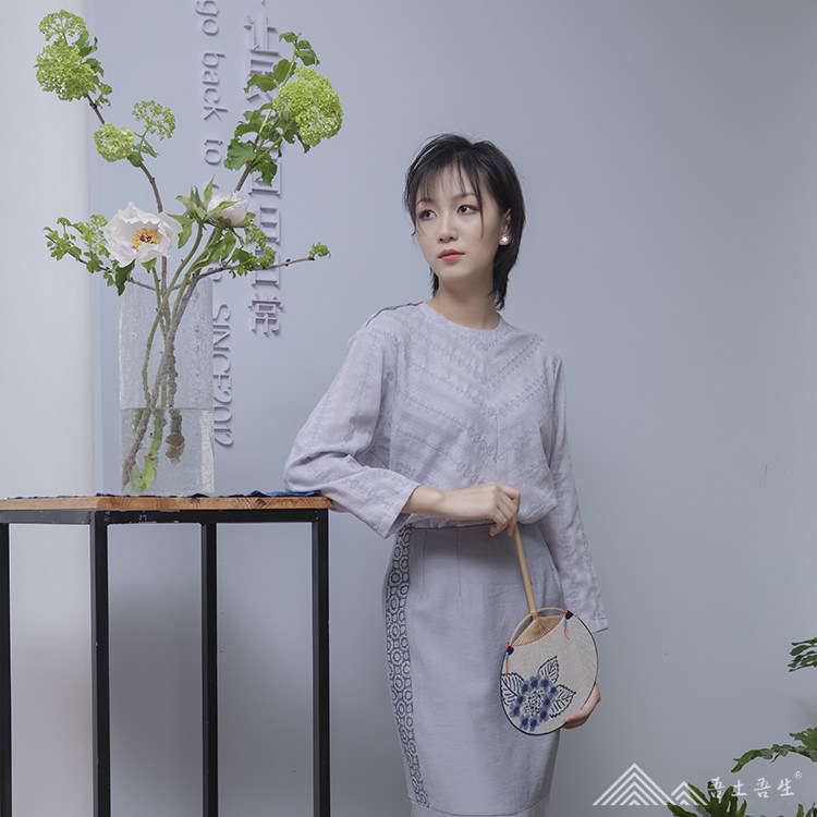 My soil, my life, draping jacquard, gray purple pullover, head shoulder button, women's top, women's force week, pure cotton bottoming shirt, solid color