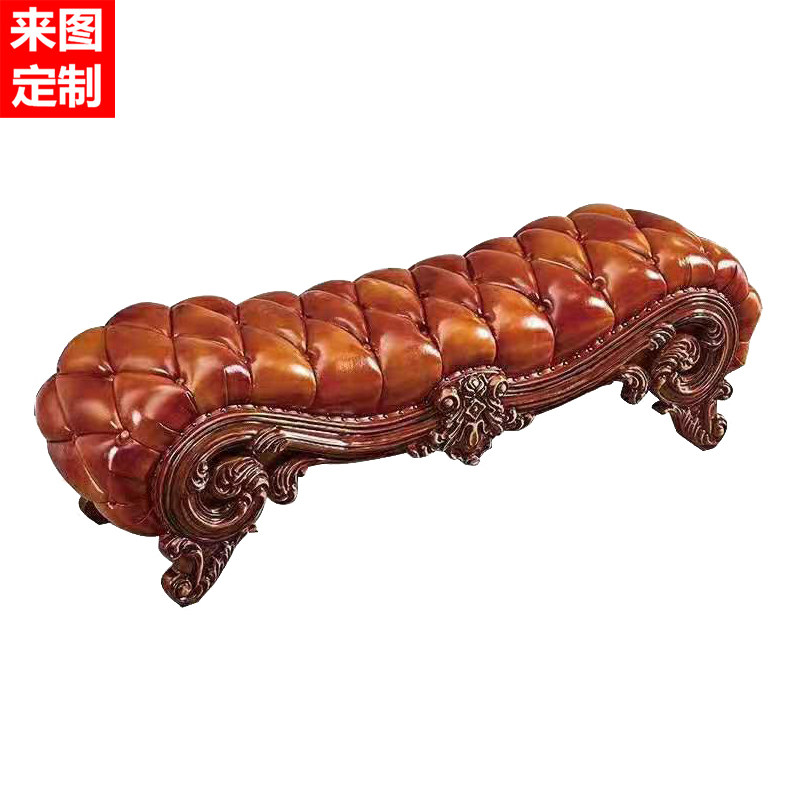 Eurobed tail stool full solid wood bedside bench main bedroom long bench French style light lavish changing shoes stool living-room Changsha Fat stool