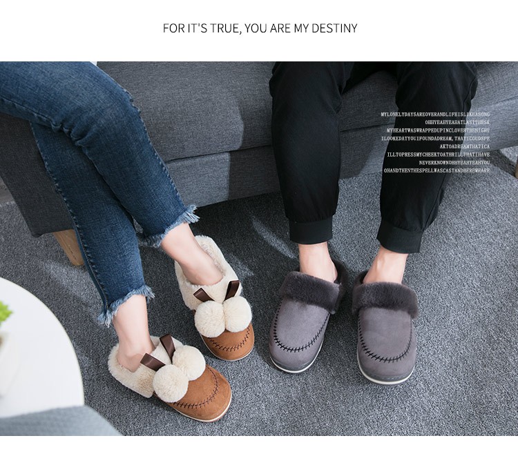 Dép cotton nữ mùa thu và mùa đông ấm áp chống trượt dày dưới nhà nhà tháng sau sinh túi trong nhà với giày lông nam dep long mang trong nha