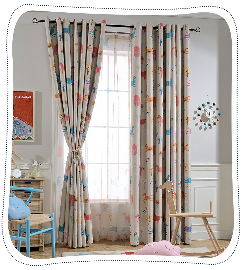 New cartoon abstract Pony Children's curtain high blackout bedroom study kindergarten curtain thickened finished product