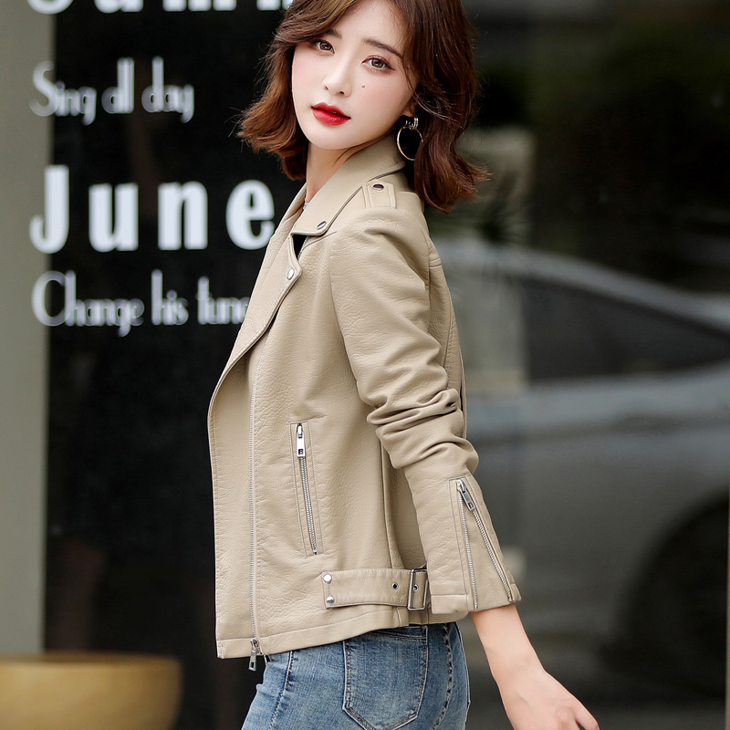 Leather Jacket Woman Spring Autumn Season 2021 New Korean version Loose Short blouses 100 lapped small Locomotive Leather Jacket-Taobao