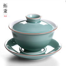 White porcelain household tea set Tea Bowl Cup large kung fu cap bowl tea maker set DeHua ceramic Sancha bowl tea cup