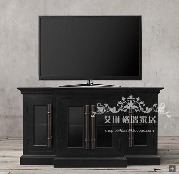 American solid wood glass door bedroom TV cabinet style modern minimalist black TV cabinet small family TV cabinet