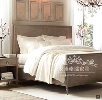 Export American country solid wood clad rattan bed European style French retro modern carved double bed rattan bed can be customized