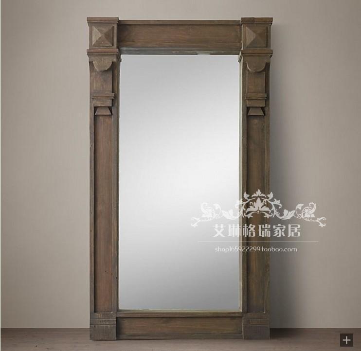 American country retro solid wood old floor mirror full-length mirror French full-length mirror full-length mirror decorative mirror