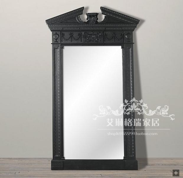 American countryside solid wood carved full body mirror French style retro floor mirror oak to make old full-body mirror decoration mirror