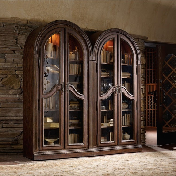 American countryside solid wood bookcase retro vaulted dining cabinet wine cabinet European-style glass door display case cabinet customization