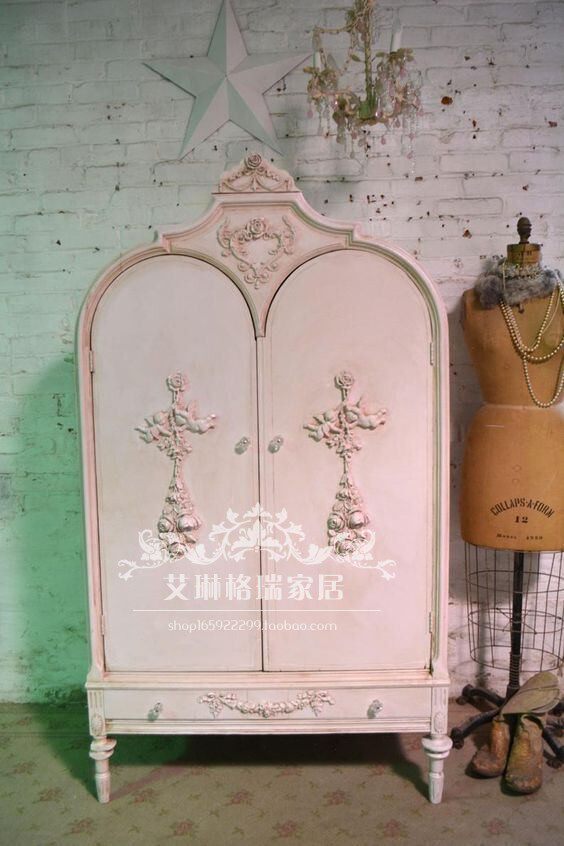 Skyair the same pink wardrobe American style retro countryside solid wood flat open door closet Photographer is innate