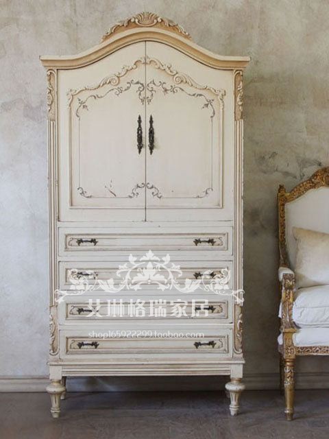 Fave Retro Carved Solid Wood Two Doors Wardrobe American Countryside Made Old Double Door Closet with drawers Children's storage cabinets