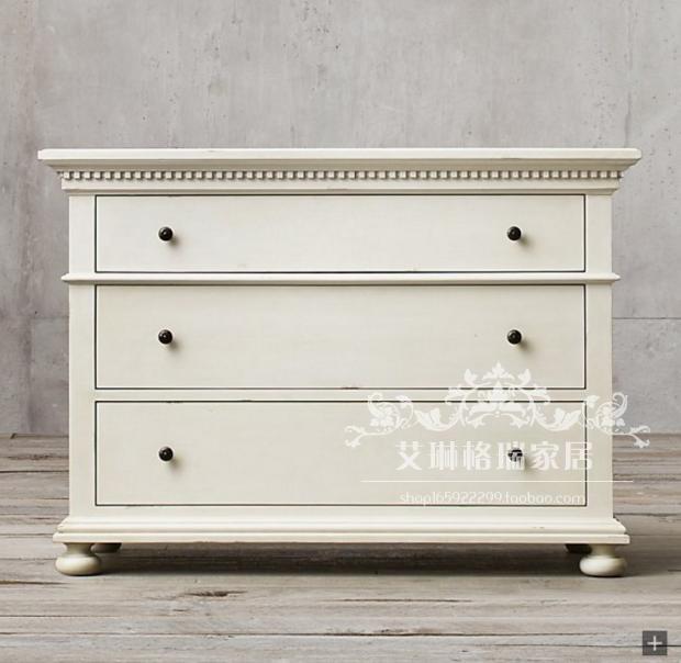 American Country Solid Wood Bucket Locker Cabinet Retro Customized Old White Drawer Cabinet Furniture