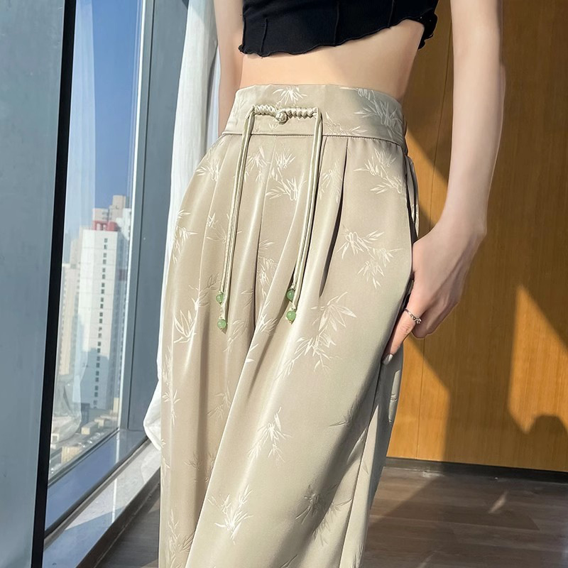 New Chinese-Style Ice Silk Wide-Leg Pants for Women, Summer 2026 New Model, Petite High-Waisted Acetate Satin Casual Long Pants New Chinese-Style Ice Silk Wide-Leg Pants for Women, Summer 2026 New Model, Petite High-Waisted Acetate Satin Casual Long Pants
