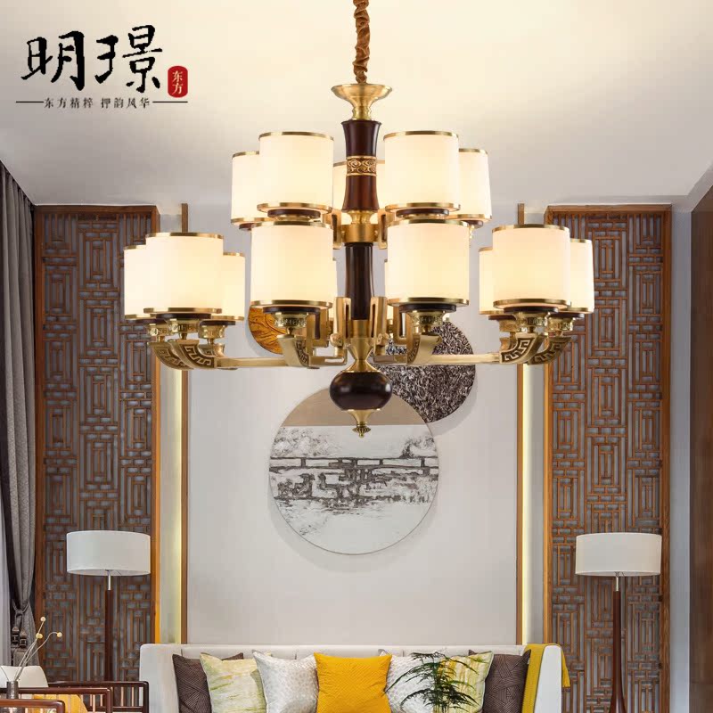Total copper New Chinese Duplex Building Retro Light Living Room Imitation Ancient Walnuts Wood Villa Big Chandelia Hotel Hall Stairway Light