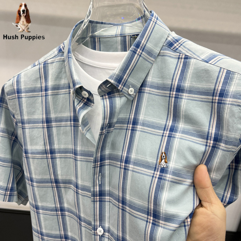 [Ole Brand Discount] Summer Men's Pure Cotton Plaid Shirt Embroidered Shirt Fashionable Easiest for Match Inch Shirt Breathable