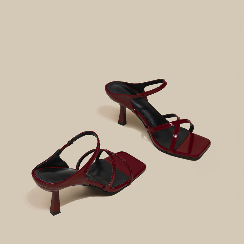 Open-Toe One-Strap Sandals for Women, Versatile for Summer Wear, 2026 New Model, Red Square-Toe Stiletto High-Heeled Sandals Open-Toe One-Strap Sandals for Women, Versatile for Summer Wear, 2026 New Model, Red Square-Toe Stiletto High-Heeled Sandals