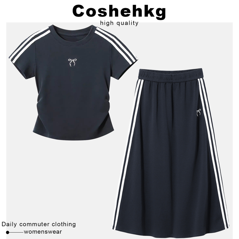 Coshehkg/American Retro Summer Outfit with a Complete Set of New Women's T-Shirts and a Two-Piece Set with a Skirt