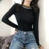 Đầm ren cổ tròn thon gọn, áo sơ mi bó sát, áo len ngắn bó sát đầu nữ Joc dệt kim mùa xuân áo gile hàn Vòng cổ áo len