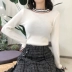 Đầm ren cổ tròn thon gọn, áo sơ mi bó sát, áo len ngắn bó sát đầu nữ Joc dệt kim mùa xuân áo gile hàn Vòng cổ áo len