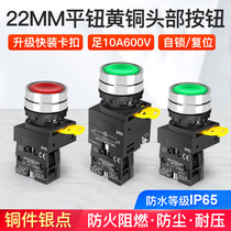 22mm button switch NP2 a normal open power reset start self-lock stop switch flat head press button with light red green