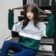 Mùa xuân mới 2019 và mùa thu Hàn Quốc phiên bản thanh ngang ngang màu tương phản khảm đầu áo len nữ dài tay áo bf gió thủy triều