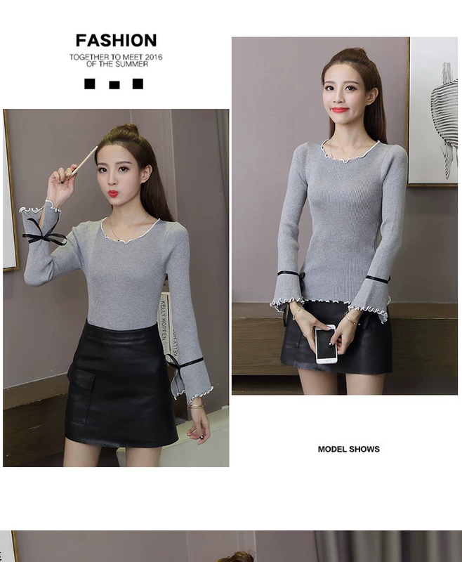 Áo len mùa thu 2018 hoang dã của phụ nữ áo len mỏng dài tay mỏng Áo thun học sinh Hàn Quốc là áo sơ mi mỏng và bó sát