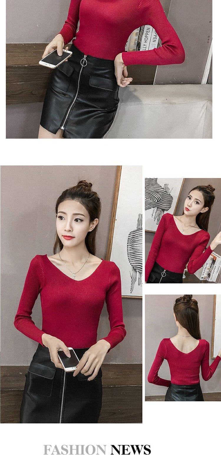 Mùa xuân 2019 mới áo len cổ chữ V dài tay cho nữ Áo sơ mi bó sát bó sát đầu xuân mỏng phần thủy triều thoi trang cong so