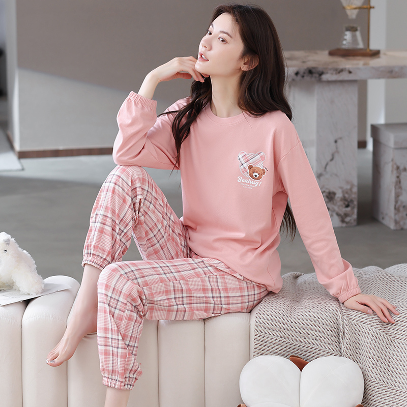 Women's Pajamas, Autumn and Winter Style, Pure Cotton, Large Size, Full Cotton Two-Piece Set, Pastoral Style, Tight Cuffs, Suitable for Going Out in Spring, Home Wear
