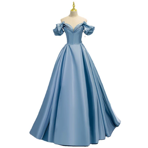 Вечернее платье, элитная синяя длинная юбка, открытые плечи