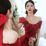 Бордовое элегантное вечернее платье для невесты, городской стиль, изысканный стиль