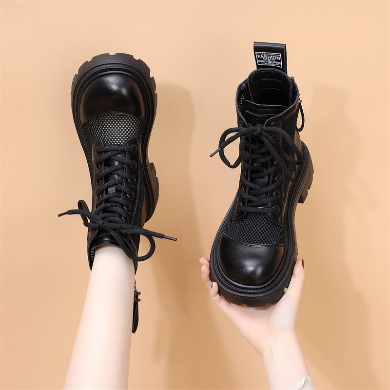 Mesh Martin Boots for Women 2026 New Spring and Summer British Style Thick-Soled Height-Increasing Thin Short Boots Breathable Hollow Mesh Boots