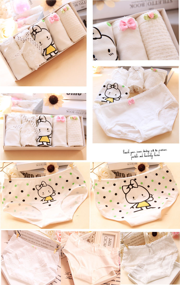 5 hộp quà tặng phụ nữ cd đầm giả pseudo-naught COS đồ lót cotton dễ thương cotton nữ đồ lót kết hợp màu rắn đồ lót đẹp