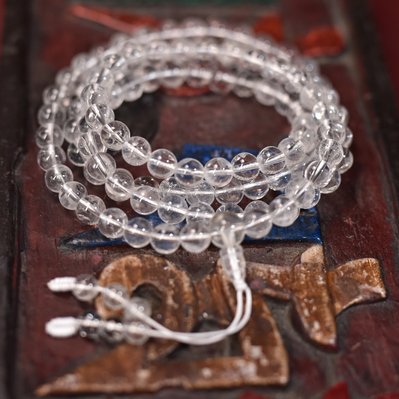 Himalayan White Crystal Contains Ice-Cracked Snowflake 108 Buddhist Beads Rosary