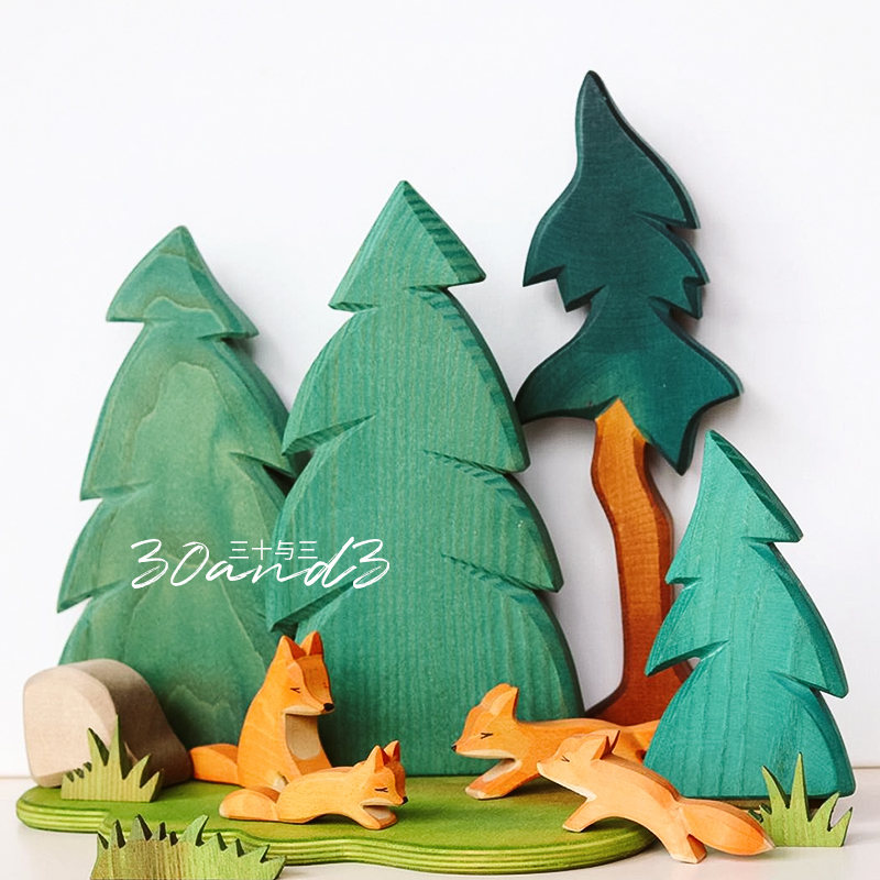 Handmade small tree Solid wood forest children's construction toys ins Nordic niche scene ornaments Bed and breakfast decoration photography