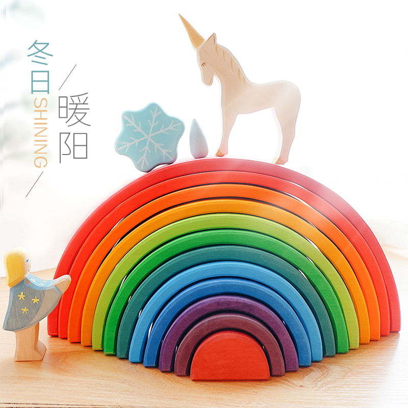 Rainbow Building Motherland Edition Linden Wood Children Puzzle Toys Early Teach Spell to build a baby gift Montrys 3-ten with three