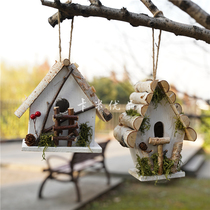 Wooden House Nursery Bird Nest Small House Swing Piece Handcrafted Art Grocery Garden Decoration Fun Pendulum PHOTO