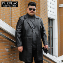 Autumn and winter large size long trench coat leather men mens sheep leather business loose fat fat mens coat