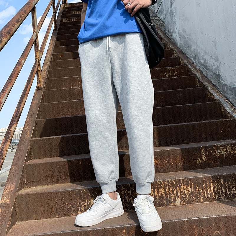 Winter gray trousers men's sports pants autumn and winter plus velvet loose trousers trend nine points casual trousers trousers trousers