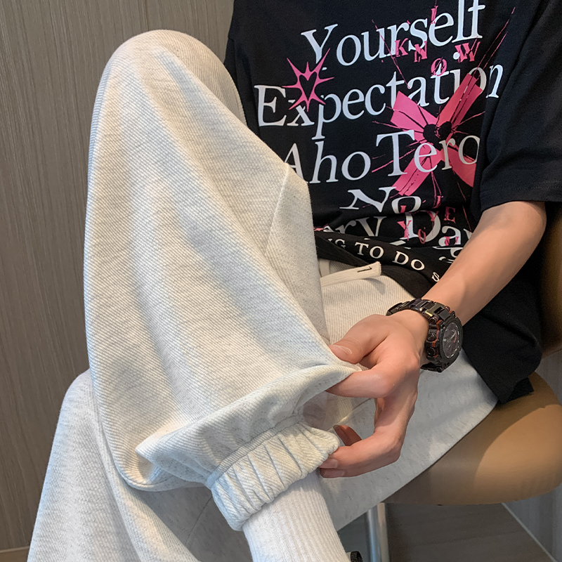 Men's Pants 2024 New Summer Casual Pants Trendy American Style Patchwork Sports Pants Loose Versatile Gray Sweatpants