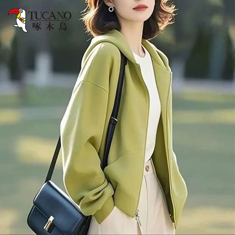 Woodpecker Genuine Hooded Casual Sports Sweatshirt for Women 2026 Spring and Autumn New Fashion Age-Reducing Cardigan Jacket