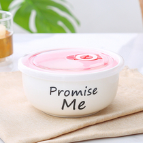 Refreshing Box Ceramic Round Lunch Box Suit Bowl with lid Single microwave oven Heating special lunch box female office worker
