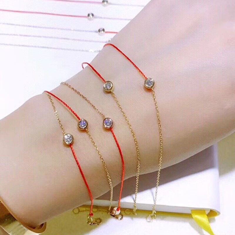 925 Sterling Silver Good Luck Zodiac Year Red String Bracelet with Moissanite Inlay, Fashionable and Versatile Bracelet, Gift for Girlfriend 925 Sterling Silver Good Luck Zodiac Year Red String Bracelet with Moissanite Inlay, Fashionable and Versatile Bracelet, Gift for Girlfriend